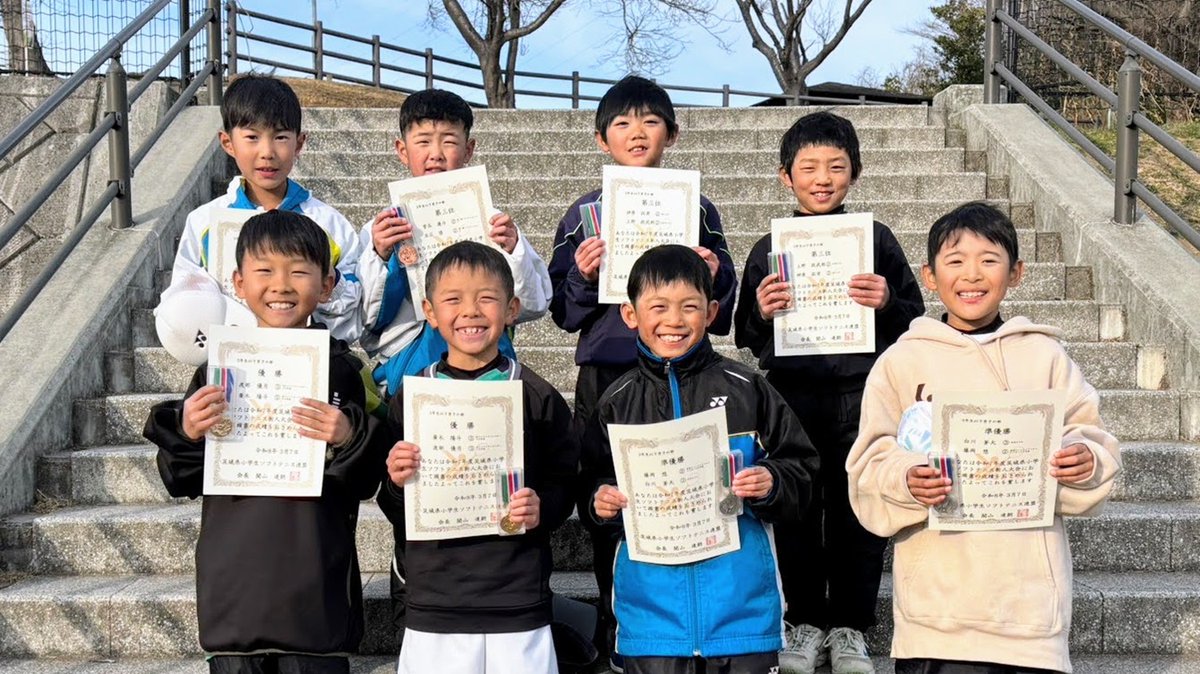 ibsta1's tweet photo. 令和７年度茨城県小学生ソフトテニス新人大会
3年生以下男子
　優勝：渡部優月③・廣木陽斗③（水戸）
準優勝：藤岡想②・白川蒼大③（美浦ジュニア・古河ＳＴＣ）
第３位：立石憬②・菅谷蓮斗②（霞ヶ浦）
第４位：上野政武郎②・神原拓実②（古河ＳＴＣ・ＭＩＬＤ） https://t.co/2eYW3BFARo