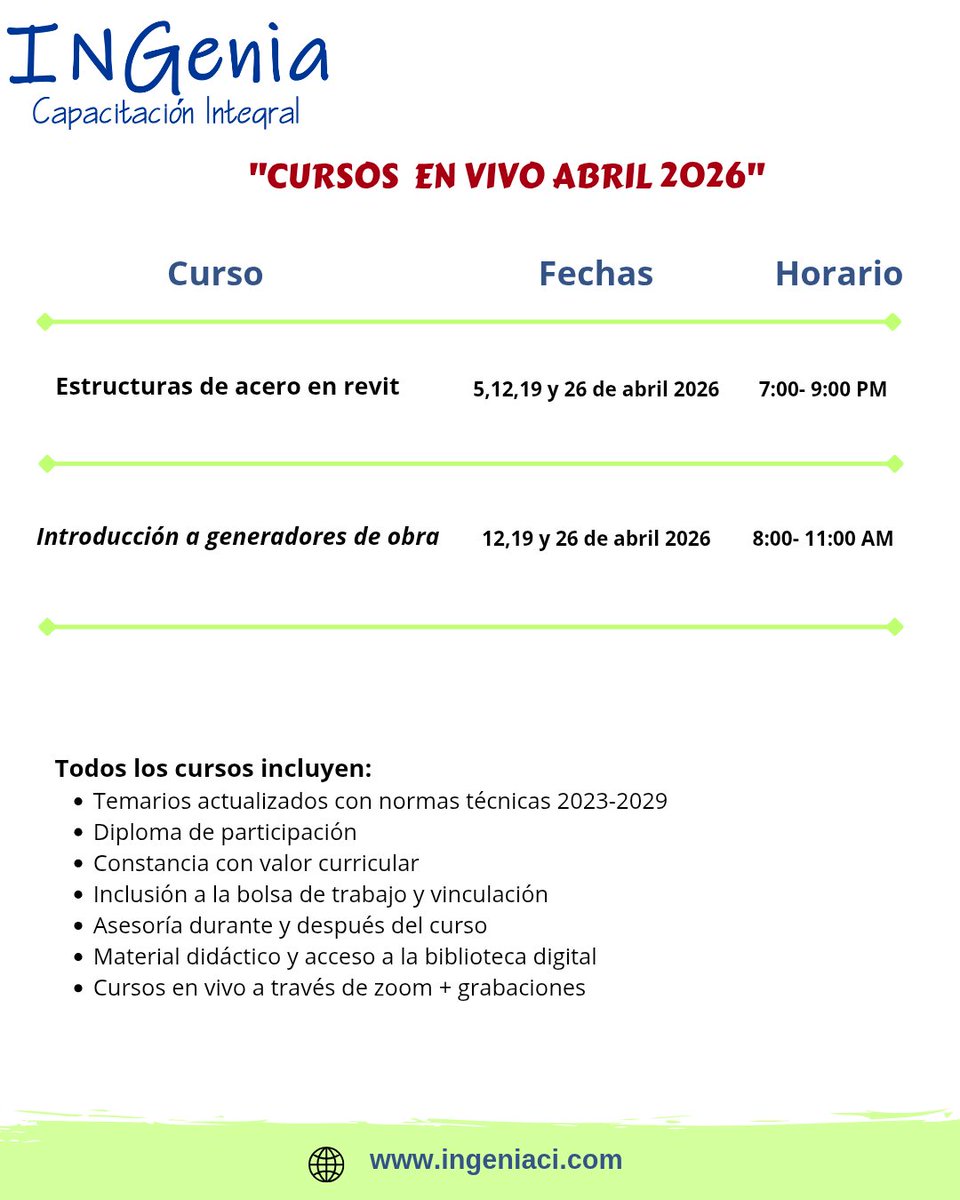 ingeniaci's tweet photo. CURSOS EN ABRIL 2026.

Clases prácticas, concretas y especializadas.✍️

🔴🔷 Solicita ahora mismo más información dando clic en este enlace 👇👇👇
👉 https://t.co/1OqeyTELwN o al +52 55 6871 6082
¡Siempre aprendiendo, siempre creciendo! https://t.co/jcoiPIxXqp