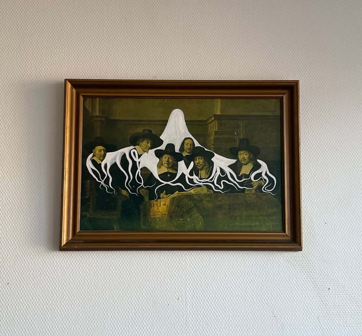 bMossmanProd's tweet image. “One Last Deep Dark Hug (Rembrandt &amp;amp; b. Mossman)" Acrylic on found, thrift shop, framed print-board. 41 x 56.5 cm / 16 x 22.25” (frame size).  Prints available.  bmossman.com/products/one-l…  #bmossman #bradmossman #rembrandt #thriftshopart #foundart #collaborativepainting