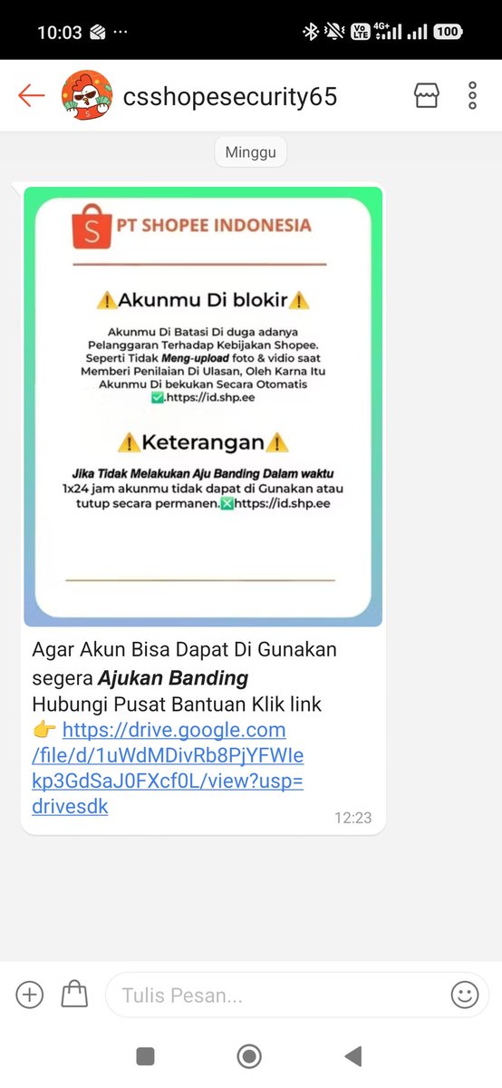 singgih_09's tweet photo. Dear @ShopeeID apakah benar ini pesan dari pihak Shopee ?

Saya khawatir terkait phishing atau hack dari pihak luar. https://t.co/LL4ubXzrDV