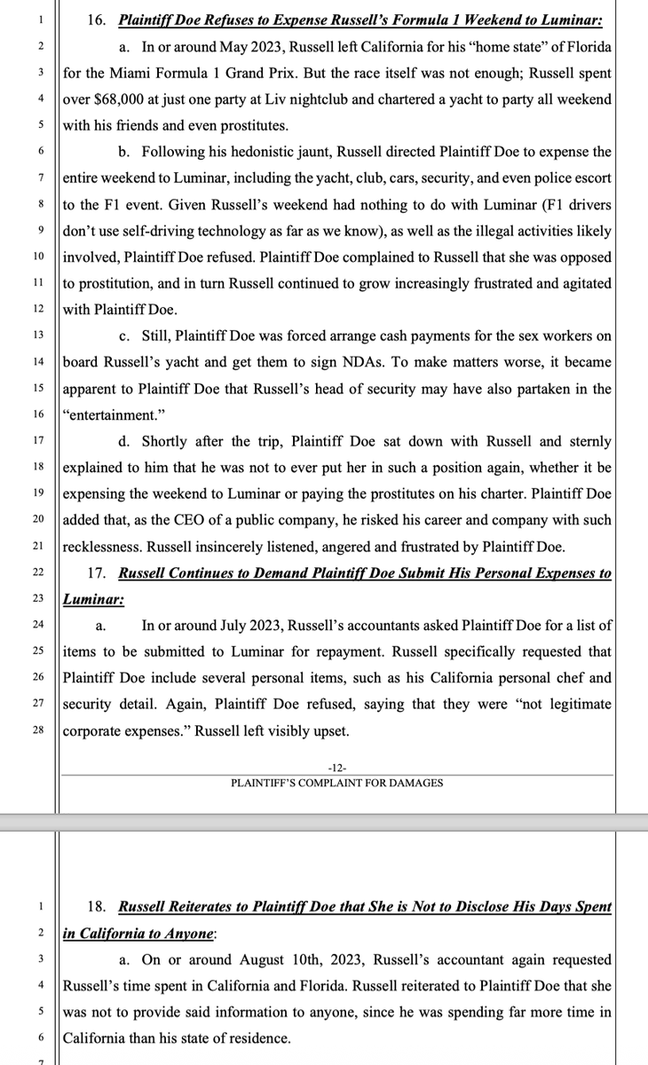 spearheader11's tweet photo. @luminartech Luminar's former CEO #AustinRussell allegedly spent $68K at a Miami F1 party, chartered a yacht with friends &amp; sex workers, then tried to expense the whole weekend to Luminar. His estate manger refused but alleges she was forced to arrange cash payments &amp; NDAs. @luminartech $lazr https://t.co/mcD5AIbQNN