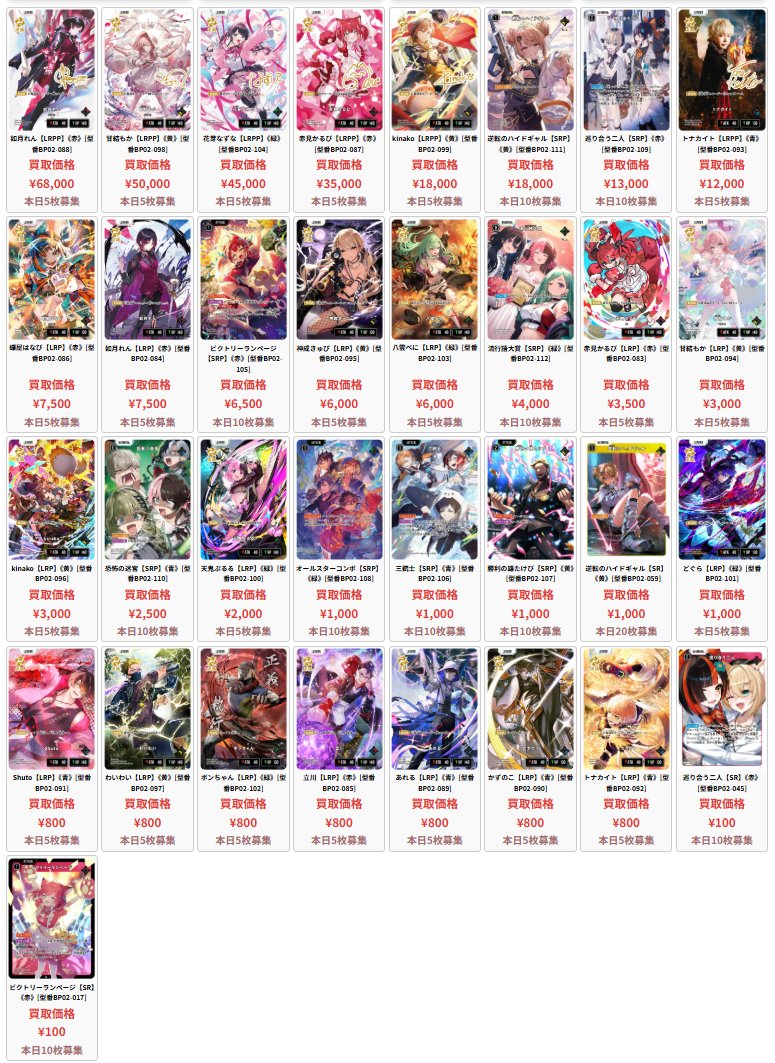 XROSS STARS 📅本日のクロスタの買取表‼ 🌐 ネットで見れる超便利な