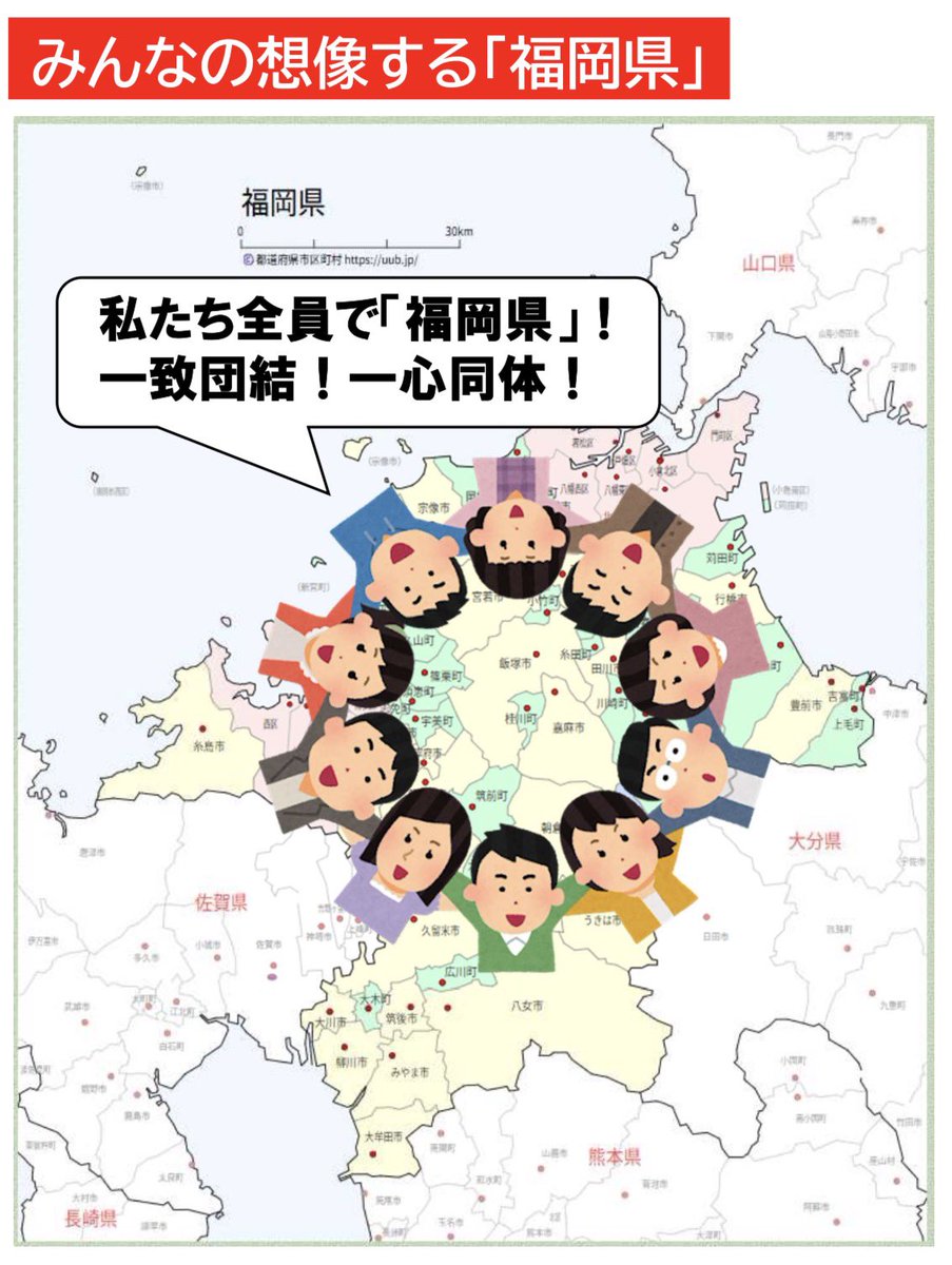 Kataage100's tweet photo. ←みんなの想像する「福岡県」
　　　　　　　　　　　実際の「福岡県」→ https://t.co/BnqojvZx85