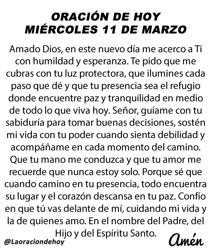 Oración diaria para hoy miércoles 11 de marzo de 2026.