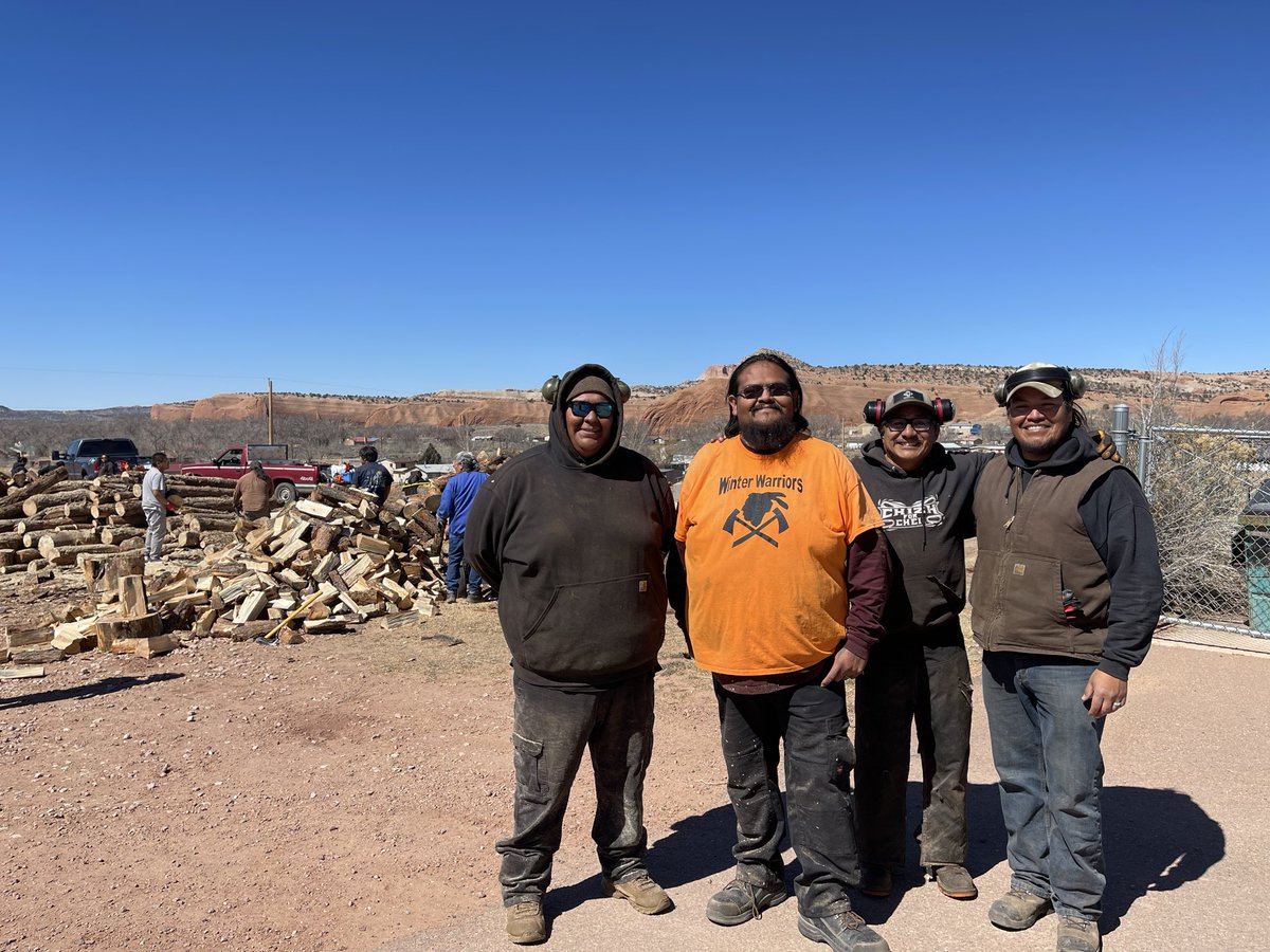 We got a lot done. Preparing for more wood distributions. Team of 30 processed firewood for our elders. We prepared 200 loads. We made Navajo burgers, had fun. We still running with no funding, no supplies, just making it work. #ChizhForCheii