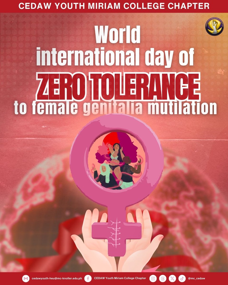 mc_cedaw's tweet photo. 𝐈𝐧𝐭𝐞𝐫𝐧𝐚𝐭𝐢𝐨𝐧𝐚𝐥 𝐃𝐚𝐲 𝐨𝐟 𝐙𝐞𝐫𝐨 𝐓𝐨𝐥𝐞𝐫𝐚𝐧𝐜𝐞 𝐭𝐨 𝐅𝐞𝐦𝐚𝐥𝐞 𝐆𝐞𝐧𝐢𝐭𝐚𝐥 𝐌𝐮𝐭𝐢𝐥𝐚𝐭𝐢𝐨𝐧 

On February 6, the world observes the International Day of Zero Tolerance to Female Genital Mutilation (FGM)— https://t.co/PyHa3ODaBf
