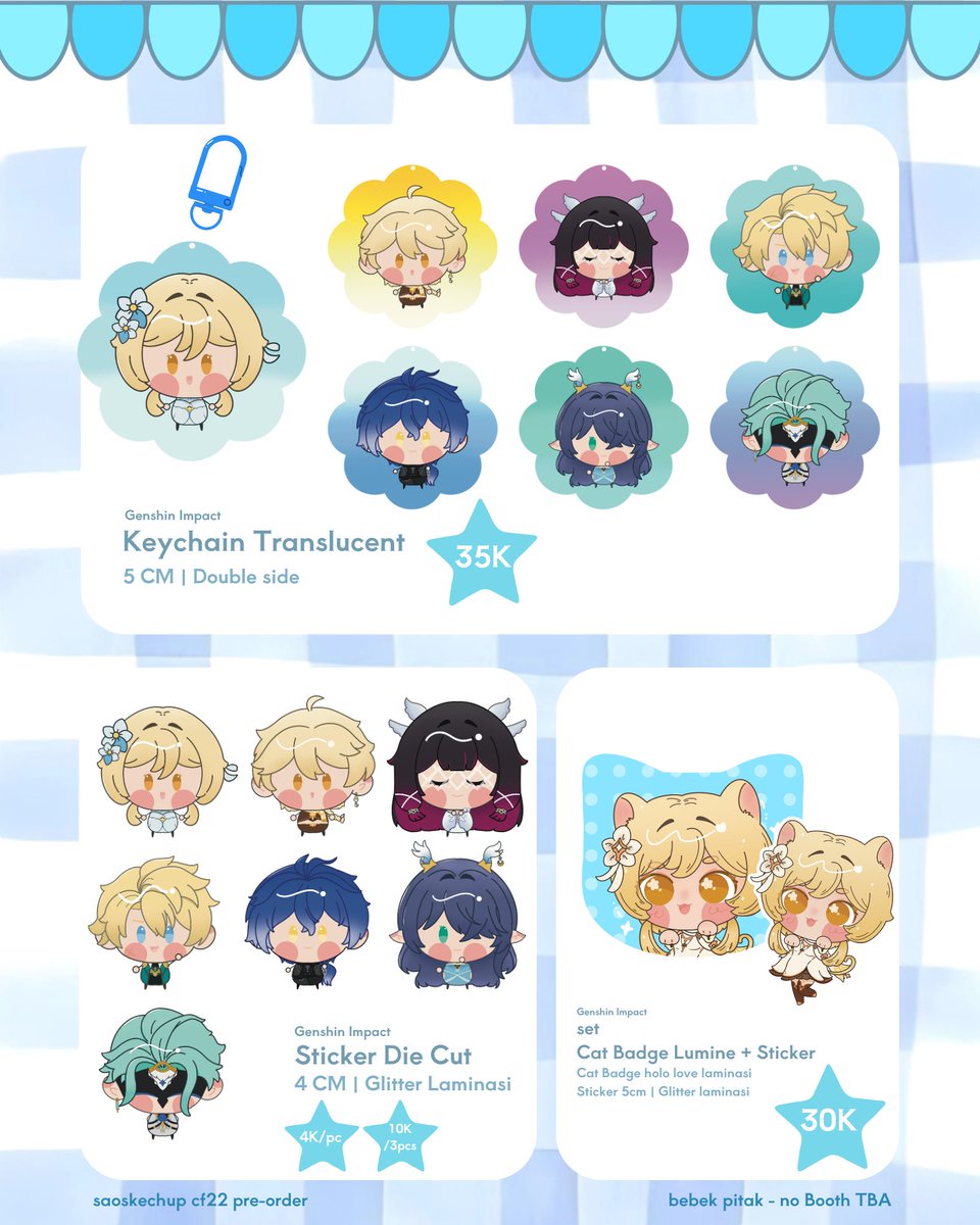 [♥️ &amp; 🔁 are appreciated]

Haii~ I'm opening pre orders for #cf22 !! 

🗓️ : 10 Maret - 25 Maret 2026
📦 : Pick up both days &amp; mail order
🌟 : Haikyuu, Jujutsu Kaisen, Genshin Impact

Link : forms.gle/2pbDZSPMkDF1rZ…

#cf22 #cf22catalogue