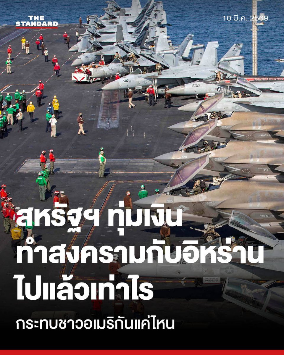 thestandardth's tweet photo. สหรัฐฯ ทุ่มเงินทำสงครามกับอิหร่านไปแล้วเท่าไร กระทบพลเมืองอเมริกันมากแค่ไหน

แม้เพนตากอนจะยังไม่มีการเปิดเผยตัวเลขค่าใช้จ่ายล่าสุดที่ใช้ไปในสงครามกับอิหร่านอย่างเป็นทางการ แต่ท่า���กลางสถานการณ์ที่ส่อเค้าบานปลายนี้ คำถามสำคัญที่ตามมาคือ สหรัฐอเมริกาต้องสูญเสียงบประมาณไปมากเท่าไร

เมื่อปลายสัปดาห์ที่ผ่านมา แหล่งข่าวในสภาคองเกรสสองแห่งเผยกับสำนักข่าว MS NOW ว่าสงครามครั้งนี้ทำให้อเมริกาต้องจ่ายเงินสูงถึงวันละ 1 พันล้านดอลลาร์สหรัฐ (ราว 3.16 หมื่นล้านบาท) ขณะที่วันถัดมา Politico รายงานว่า สส. พรรครีพับลิกันกังวลเป็นการภายในว่า เพนตากอนอาจกำลังผ��าญงบประมาณพุ่งสูงถึงเกือบ 2 พันล้านดอลลาร์สหรัฐต่อวันในช่วงเริ่มต้น (ราว 6.33 หมื่นล้านบาท)

อย่างไรก็ตาม ผู้เชี่ยวชาญคาดว่า ตัวเลขนี้อาจลดลงมาทรงตัวอยู่ที่ประมาณ 800 ล้านถึง 1 พันล้านดอลลาร์สหรัฐต่อวันในระยะยาว โดยกระทรวงกลาโหมสหรัฐฯ ได้รายงานต่อสภาคองเกรสว่าในช่วงสัปดาห์แรกของสงครามว่า สหรัฐฯ ใช้เงิน���ปแล้วถึง 6 พันล้านดอลลาร์สหรัฐ (ราว 1.9 แสนล้านบาท)

📌 สาเหตุหลักที่ทำให้ค่าใช้จ่ายพุ่งสูง

ค่าใช้จ่ายมหาศาลนี้เป็นผลมาจากการระดมกำลังทางอากาศครั้งใหญ่ที่สุดนับตั้งแต่สงครามอิรักปี 2003 โดยมีการส่งเครื่องบินรบและยุทโธปกรณ์กว่า 120 ลำไปยังตะวันออกกลาง

นอกจากนี้ สหรัฐฯ ยังต้องสูญเสียค่าใช้จ่ายไปกับอาวุธราคาแพง โดยเฉพาะขีปนาวุธสกัดกั้นที่มีมูลค่าหลายล้านดอลลา��์สหรัฐต่อลูก สถาบันวิจัย CSIS ระบุว่าเพียง 100 ชั่วโมงแรก สหรัฐฯ ทิ้งระเบิดและขีปนาวุธไปกว่า 2,000 ลูก คิดเป็นมูลค่าการใช้งานถึง 3.7 พันล้านดอลลาร์สหรัฐ (ราว 1.17 แสนล้านบาท)

📌 งบประมาณฉุกเฉินและปัญหาหนี้สาธารณะ

ค่าใช้จ่ายกว่า 3.5 พันล้านดอลลาร์สหรัฐ (ราว 1.1 แสนล้านบาท)ในช่วง 100 ชั่วโมงแรกเป็น 'รายจ่ายที่ไม่ได้อยู่ในงบประมาณที่วางแผนไว้' มีรายงานว่า เพนตากอนเตรียมยื่นเรื่องของบประมาณสนับสนุนเพิ่มเติมอีก 5 หมื่นล้านดอลลาร์สหรัฐ (ราว 1.58 ล้านล้านบาท) เพื่อนำมาทดแทนขีปนาวุธอย่าง Tomahawk, Patriot และ THAAD ที่ถูกใช้งานไป

การขอเงินจำนวนมหาศาลนี้อาจทำให้สภาคองเกรสกังวลเกี่ยวกับปัญหาการขาดดุลงบประมาณและหนี้สาธารณะของประเทศ โดยมีการคาดการณ์ว่า หากนับรวมทั้งหมด สงครามครั้งนี้อาจทำให้ผู้เสียภาษีชาวอเมริกันต้องแบกรับภาระสูงถึง 6.5 หมื่นล้านดอลลาร์ (ราว 2.06 ล้านล้านบาท)

📌 วิกฤตคลังอาวุธและการปรับกลยุทธ์

ข้อจำกัดที่สำคัญที่สุดอาจไม่ใช่เรื่องงบประมาณ แต่เป็น 'คลังขีปนาวุธสกัดกั้น' ที่กำลังร่อยหรอลงอย่างรวดเร็ว เพื่อแก้ปัญหานี้ สหรัฐฯ กำลังหาทางลดต้นทุน เช่น การพิจารณาจัดหาระบบสกัดกั้นราคาถูกที่ผลิตจำนวนมากจากยูเครน และเปลี่ยนยุทธวิธีไปมุ่งเน้นการทำลายฐานปล่อยขีปนาวุธ/โดรนของศัตรู แทนที่จะพยายามใช้ขีปนาวุธสกัดกั้นโดรนทุกตัวที่ลอยเข้ามา

📌 ผลกระทบทางการเมืองของรัฐบาลทรัมป์ 2.0

การทำสงครามครั้งนี้ส่งผลให��คะแนนความนิยมของประธานาธิบดีโดนัลด์ ทรัมป์ 'ลดลง' เน���่องจากเขาชนะการเลือกตั้งด้วยนโยบายลดค่าครองชีพ แต่กลับถูกวิจารณ์ว่า กำลังทุ่มเงินหลายพันล้านดอลลาร์สหรัฐไปกับสงครามในตะวันออกกลาง แทนที่จะนำมาช่วยเหลือค่ารักษาพยาบาลหรือลดค่าอาหารให้ชาวอเมริกัน

นอกจากนี้ ส.ส. พรรคเดโมแครตได้ยื่นเรื่องให้สำนักงบประมาณรัฐสภา (CBO) ประเมินต้นทุนและผลกระทบทางเศรษฐกิจอย่างละเอียด เพื่อตรวจสอบการใช้จ่ายของรัฐบาลสหรัฐฯ

ภาพ: U.S. Navy / Handout via Reuters
#TheStandardNews