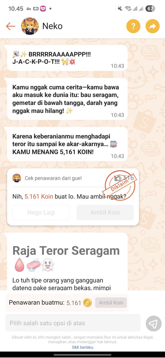 clrsaran's tweet photo. @kimmyexp kaa kimm aku maen neko di 2 aku jackpot semua tapi dikit bgt ih koinnya https://t.co/UQm1VBURuL