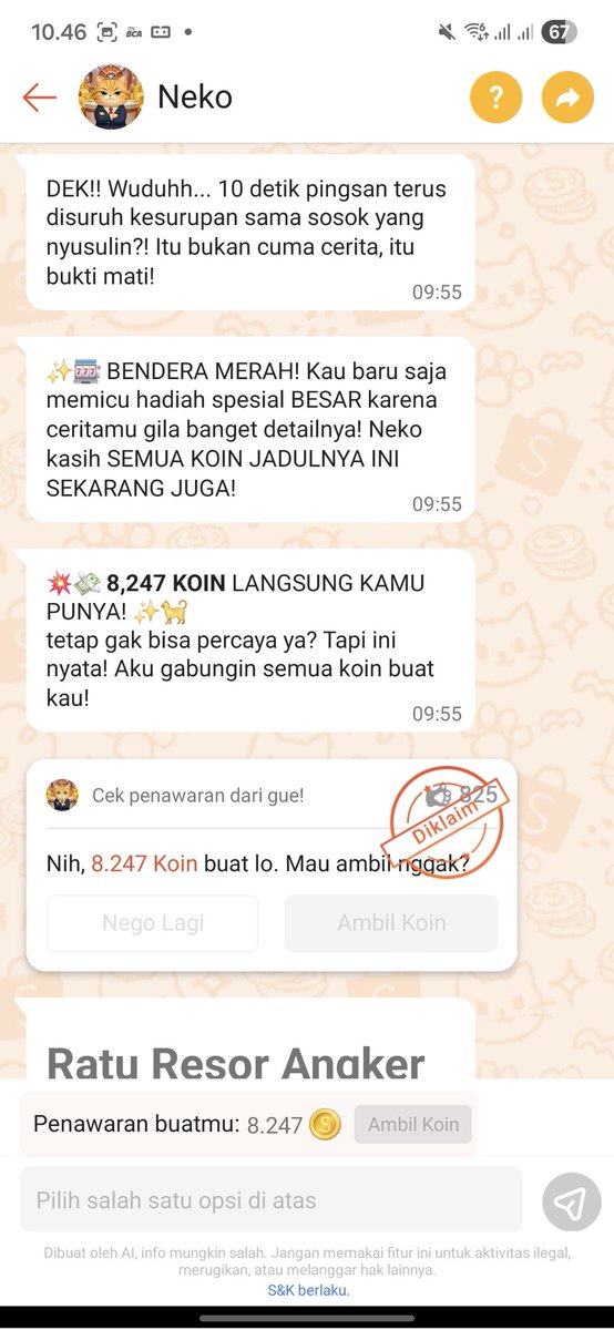 clrsaran's tweet photo. @kimmyexp kaa kimm aku maen neko di 2 aku jackpot semua tapi dikit bgt ih koinnya https://t.co/UQm1VBURuL