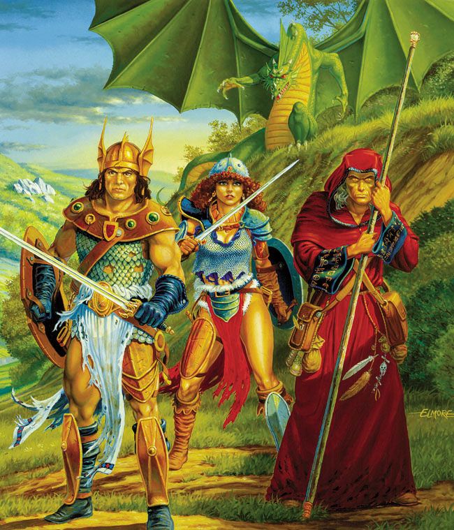 Keep your oversize weapons and 'sexy' armor. Keep your tieflings &amp; drow. This is the aesthetic, this is what fantasy heroes &amp; heroines should look like.
(Art by Larry Elmore)