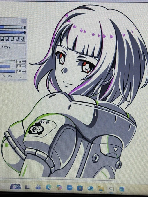 表紙のソフィアを描いてます。とりあえず影とハイライトまで入れた。人物描くのほんと苦手すぎる。 #ウェアラブルシェル #WearableShell