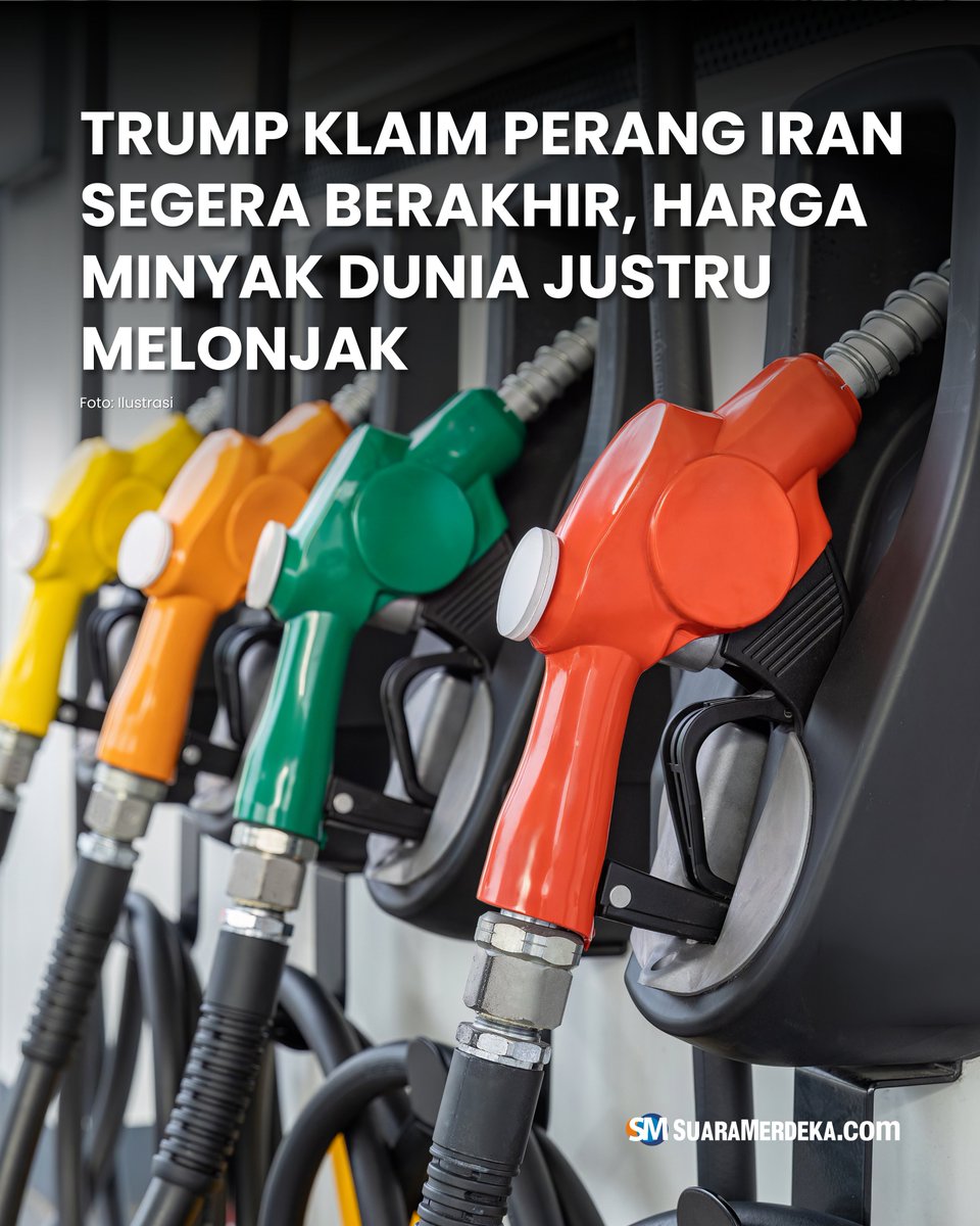 suaramerdeka's tweet photo. Presiden Donald Trump sebut perang Iran segera berakhir, meski konflik Timur Tengah masih memanas. Trump mengatakan perang bisa selesai dalam waktu dekat, namun Iran diperingatkan tidak mengganggu pasokan minyak dunia
#suaramerdeka #donaldtrump #perangiran #hargaminyak #melonjak https://t.co/tmFKMifucR