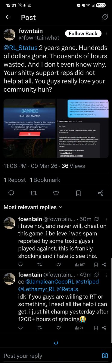 Bro forgot to turn off auto upload to ballchasing LMAO 🤦‍♂️😭

Great work <a href="/EpicGames/">Epic Games Store</a> <a href="/RL_Status/">Rocket League Status</a>