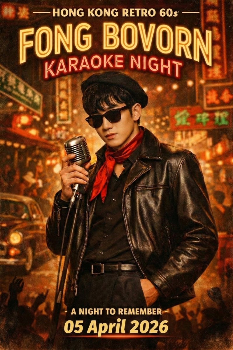 🎙 FONG BOVORN KARAOKE NIGHT 2026 🎙

A Birthday night filled with music, friends,
and Hong Kong Retro 60s vibes 🇭🇰✨

Grab the mic and sing along!
Let’s celebrate together.

📅 5 April 2026

#FongBovornKaraokeNight 
#bovorntalk