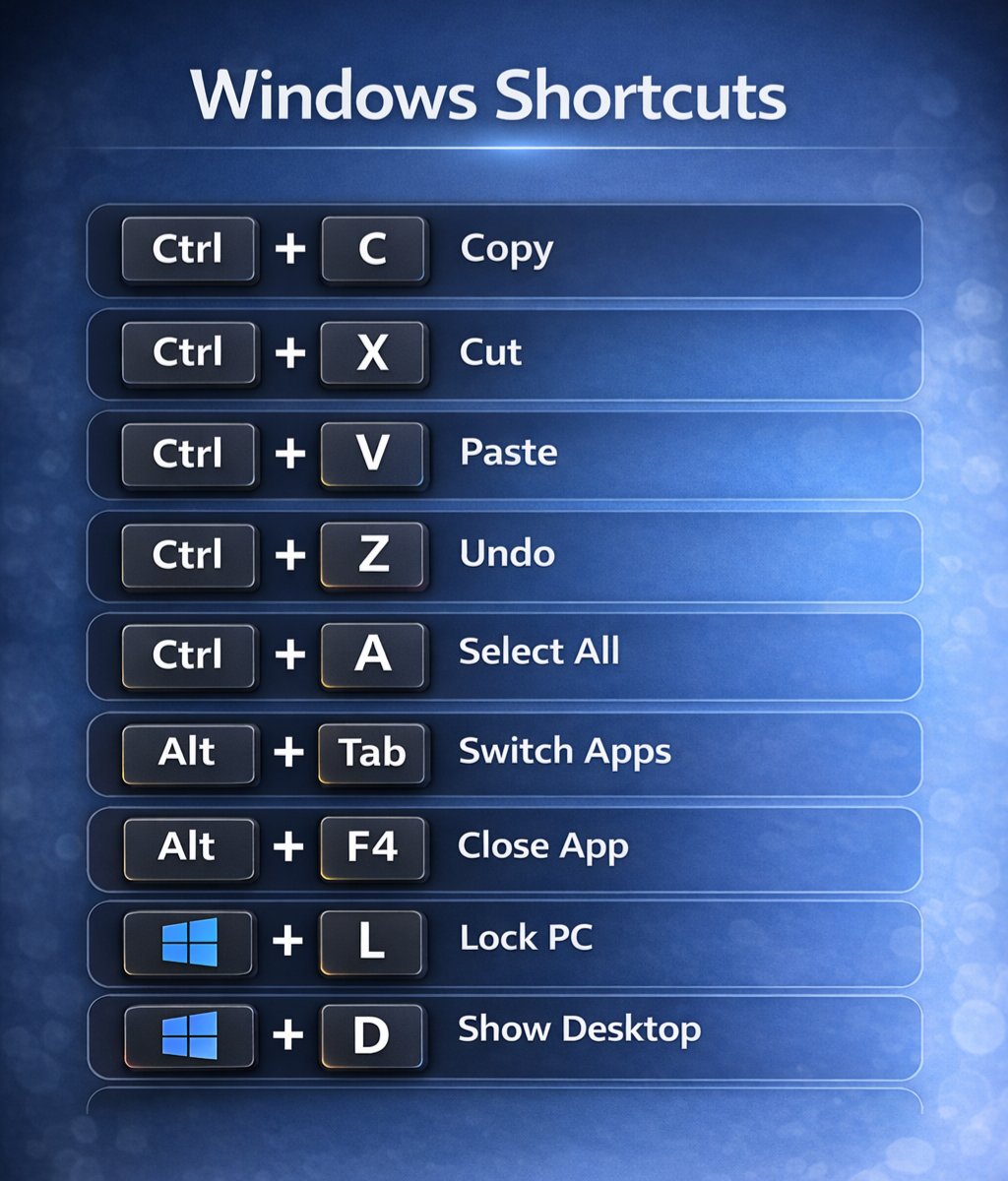 Keyboard shortcuts may seem small, but they save time every single day and help people work faster, cleaner, and with fewer interruptions. This Windows Shortcuts guide highlights essential commands many users rely on regularly, including copy, cut, paste, undo, select all, switch