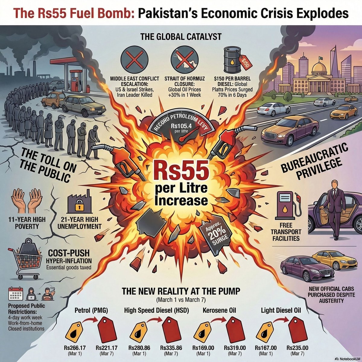 PTIOfficialUSA's tweet image. In its #PetrolBomb detonated on ordinary Pakistanis, Shehbaz Sharif's illegitimate #Form47 government raised the price of kerosene oil by Rs130 per litre, increasing it from Rs189 to Rs319, an increase of nearly 70%.

The hike is one of the largest single kerosene price increase