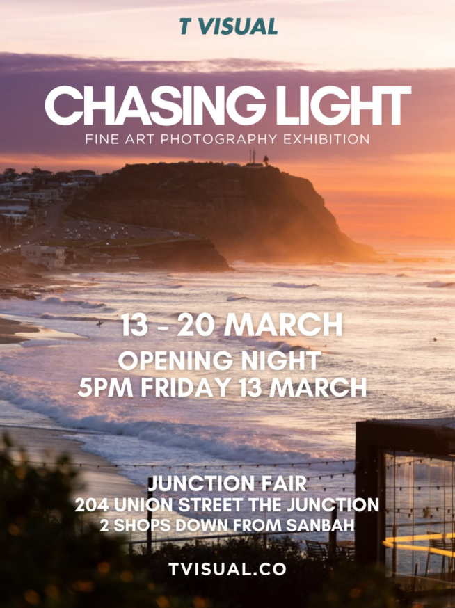 thurnhamteece's tweet photo. CHASING THE LIGHT is a photographic exhibition curated by TVISUAL’s photographer Andrew Thurnham, “I grew up in Bar Beach, Newcastle, where surfing &amp; skateboarding were a major part of my everyday life.” 
Drop in &amp; meet Andrew - all welcome.
Check out https://t.co/vXIvxz57tp https://t.co/fWh0GcH7Q2