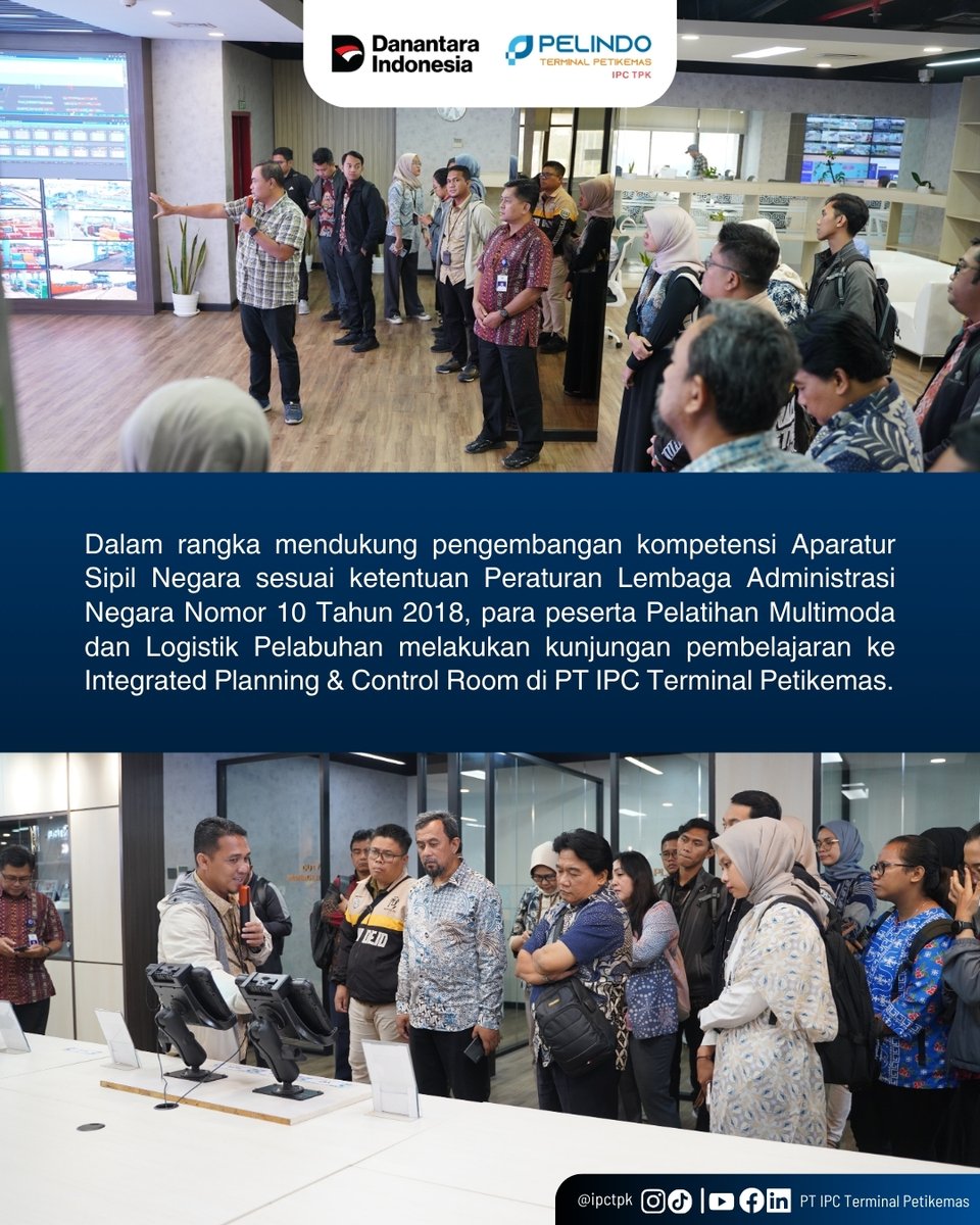 ipctpk's tweet photo. Hai #ContainerLovers

IPC TPK menyambut kunjungan 30 peserta Pelatihan Multimoda dan Logistik Pelabuhan dari Pegawai Dirjen Integrasi Transportasi dan Multimoda di Integrated Planning &amp; Control Room IPC TPK. 

#pelindo #pelindoterminalpetikemas #pelindogroup #sptpgroup https://t.co/LmFR4pXzIM