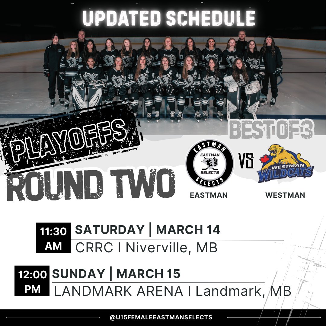 🚨 Updated Schedule 🚨
After the weekend’s unexpected power outage, Round 2 plans have shifted. The Selects will now host the Wildcats for Game 2 and Game 3 on home ice.
Not exactly how we drew it up — but we’re ready. Looking forward to seeing everyone at the rink!!!