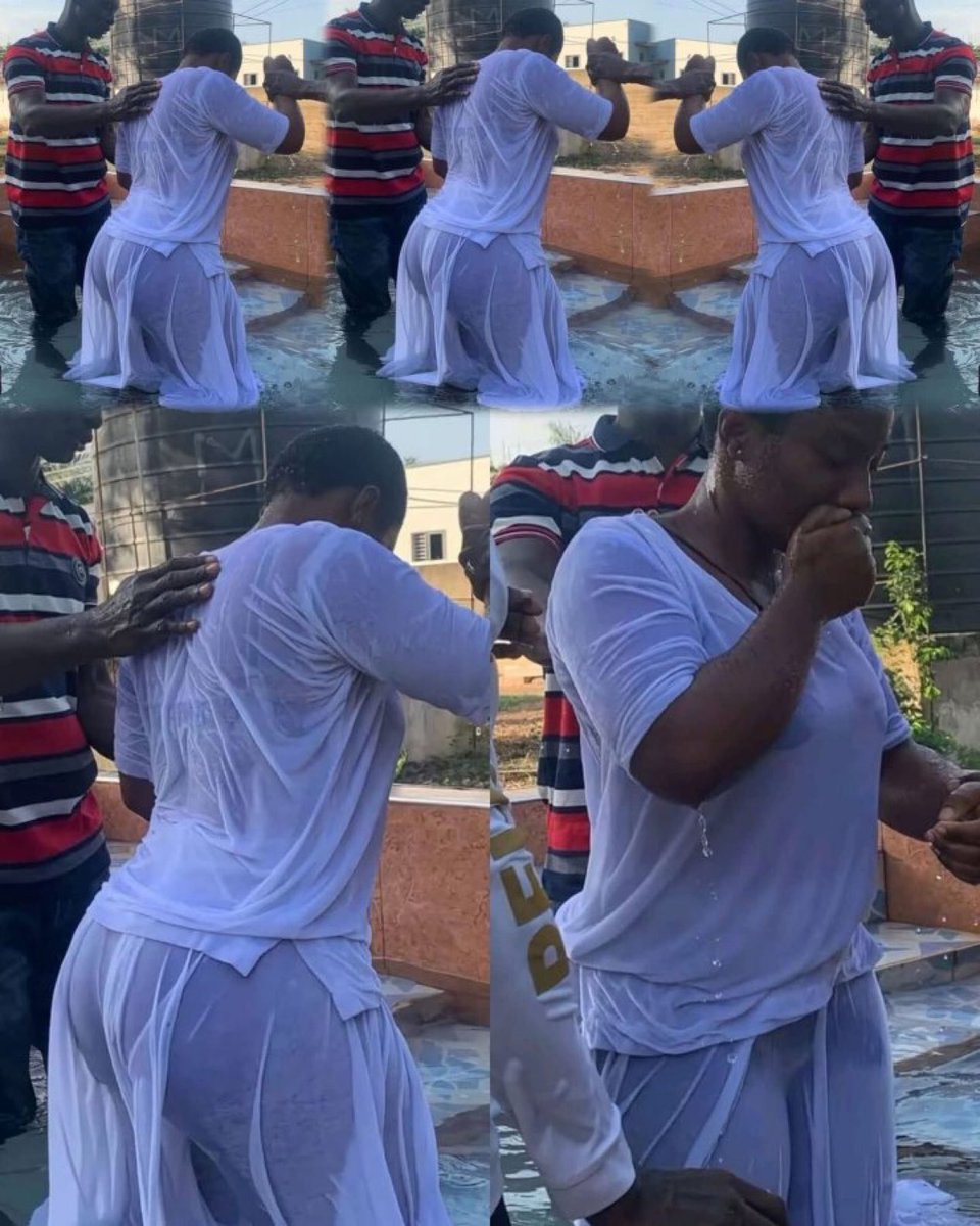She was baptized and guess what, the members were battling with their brains and eyes 😂.

I can tell you for sure that all those guys including the camera man around have sinned  and need to be baptized since lust is by sight and heart and the Bible rule against that.