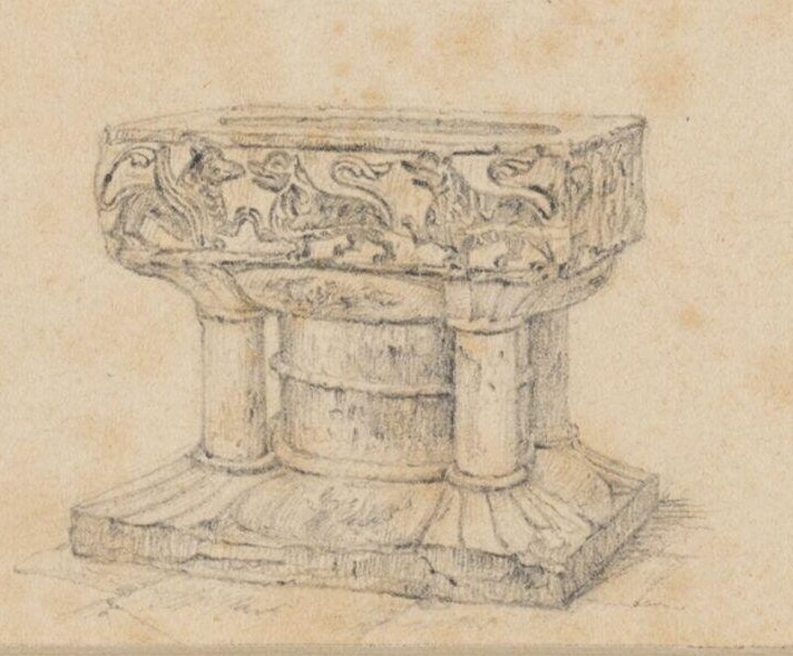 Pugin_awn's tweet image. #Font from #LincolnCathedral Church, drawn by #AWNPugin. @V_and_A
@LincsCathedral

Decorated font made of #Tournai marble, thought to have been carved in 1150s by Flemish craftsmen.

#awnpugin #pugindrawing #pugin #lincoln #puginlincoln #gothicrevival #puginfont #pugindesign