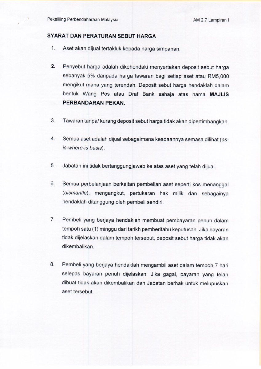 mppekanbdr's tweet photo. 𝐊𝐄𝐍𝐘𝐀𝐓𝐀𝐀𝐍 𝐓𝐀𝐖𝐀𝐑𝐀𝐍 𝐒𝐄𝐁𝐔𝐓𝐇𝐀𝐑𝐆𝐀 𝐏𝐄𝐋𝐔𝐏𝐔𝐒𝐀𝐍 𝐀𝐒𝐄𝐓 𝐀𝐋𝐈𝐇

Tawaran Sebutharga Pelupusan Aset Alih untuk membeli aset (6 buah aset tersenarai) seperti yang disenaraikan pada lampiran yang disertakan. https://t.co/2v5YBcPMGo