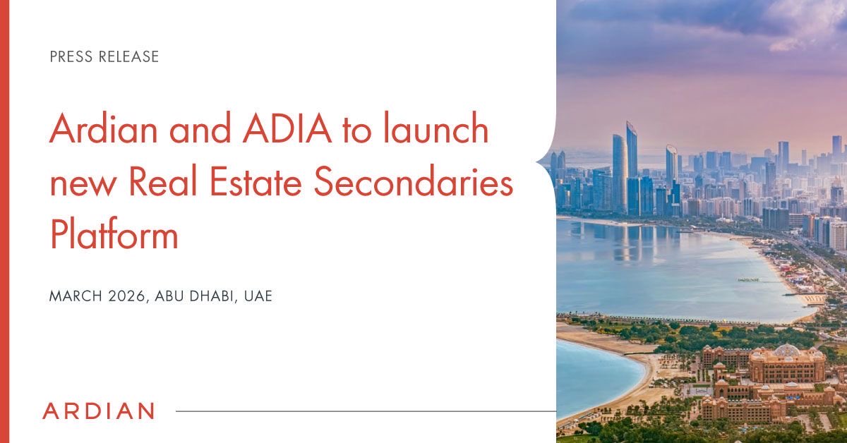 Ardian's tweet photo. PRESS RELEASE | Ardian has reached an agreement with a wholly owned subsidiary of the Abu Dhabi Investment Authority (ADIA), to launch a new #RealEstateSecondaries platform.

Read more → https://t.co/V5cxToPjT4
 
#PrivateEquity #Secondaries #RealEstate https://t.co/MgInjZYCjk