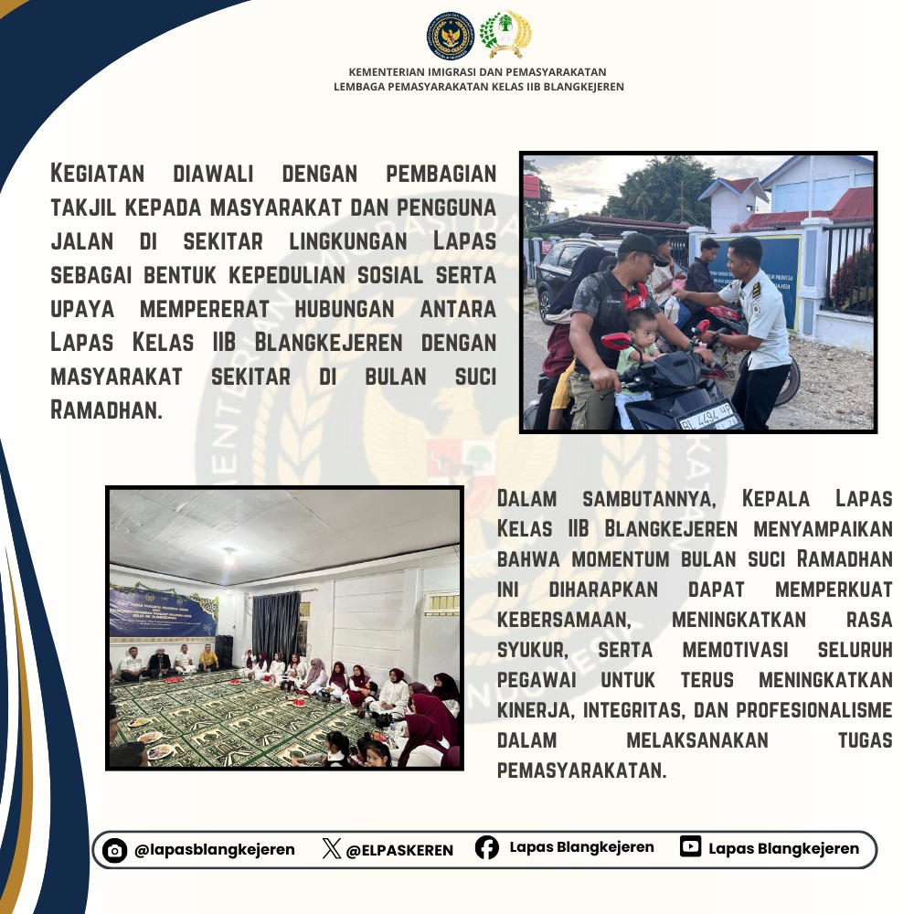 ELPASKEREN's tweet photo. Berbagi Takjil dan Buka Puasa Bersama Keluarga Besar serta Syukuran Kenaikan Pangkat Pegawai Lapas Kelas IIB Blangkejeren

#Kemenimipas
#Pemasyarakatan
#DitjenpasAceh
#LapasBlangkejeren https://t.co/XGwzmZxAh0