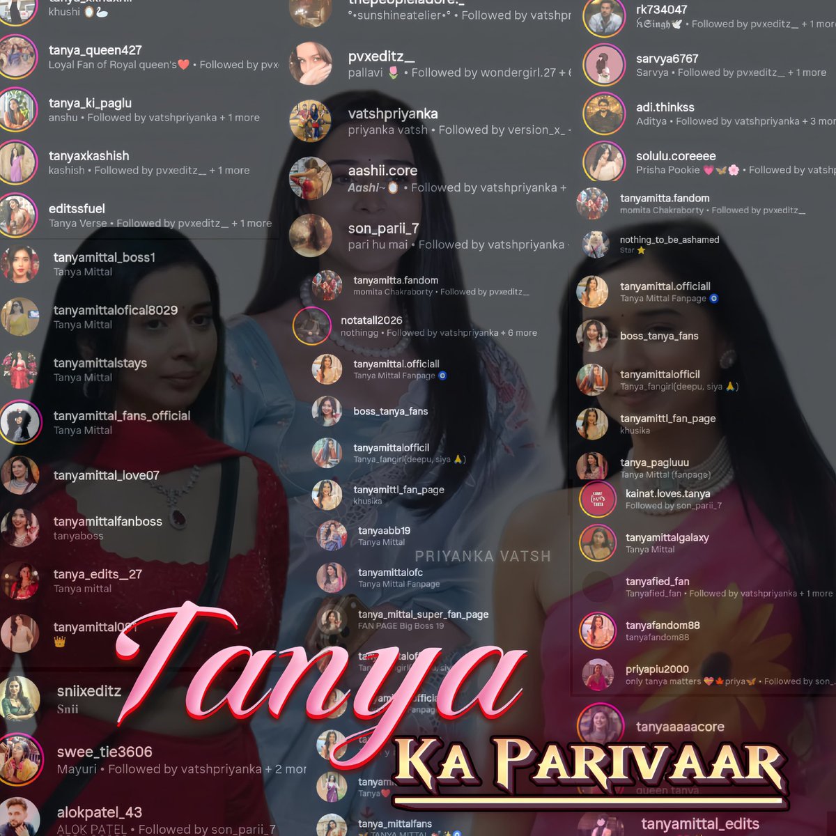 I’m a solo supporter of Tanya. No hate to anyone, but the Amanya thing irritates me. If that’s your content, please unfollow me. I don’t want it on my TL. 😑

#TanyaMittal #TanyaMittal𓃶 #TanyaKaParivaar

Love for the solo supporters ❤️🤗 always standing strong with her. 💛