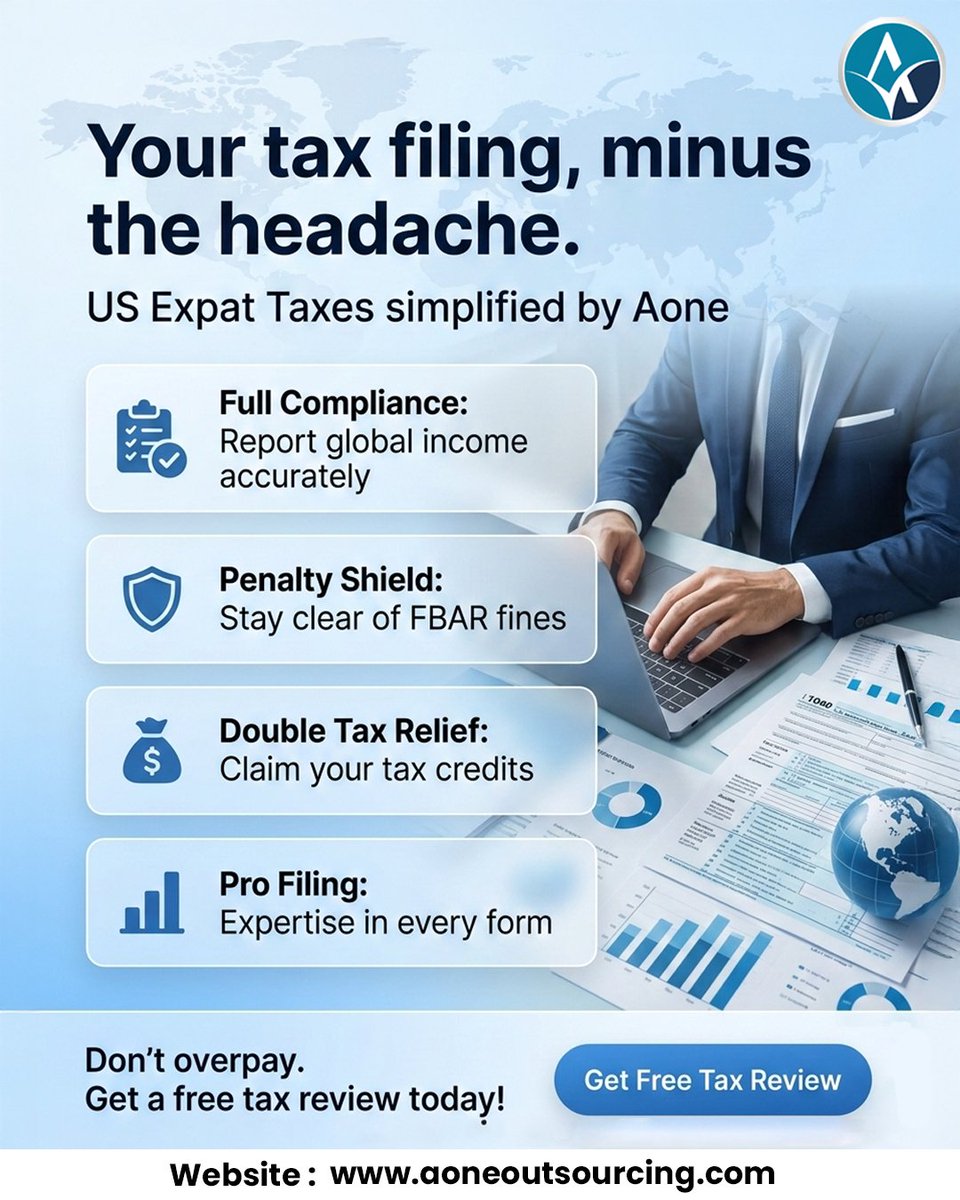 Aoneoutsource's tweet photo. Filing taxes as a US expat doesn’t have to be complicated. 🌍📊
#TaxSeason #USTaxes #ExpatTaxes #TaxFiling #TaxTips #GlobalIncome #FBAR #TaxPlanning #TaxExperts #AccountingServices #FinanceTips #BusinessGrowth #OutsourcingServices https://t.co/Weg4873Cmo