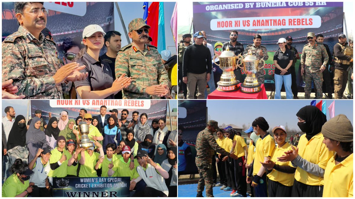 Vaasta_A_Ulfat's tweet photo. Women’s Day Special Cricket Tournament organized by The Indian Army at Pulwama Stadium saw enthusiastic participation from women cricketers.

Anantnag Rebels defeated Noor XI, highlighting women's empowerment, sportsmanship &amp; community unity.

 #WomenEmpowerment #Pulwama https://t.co/f6XYfCXzZH