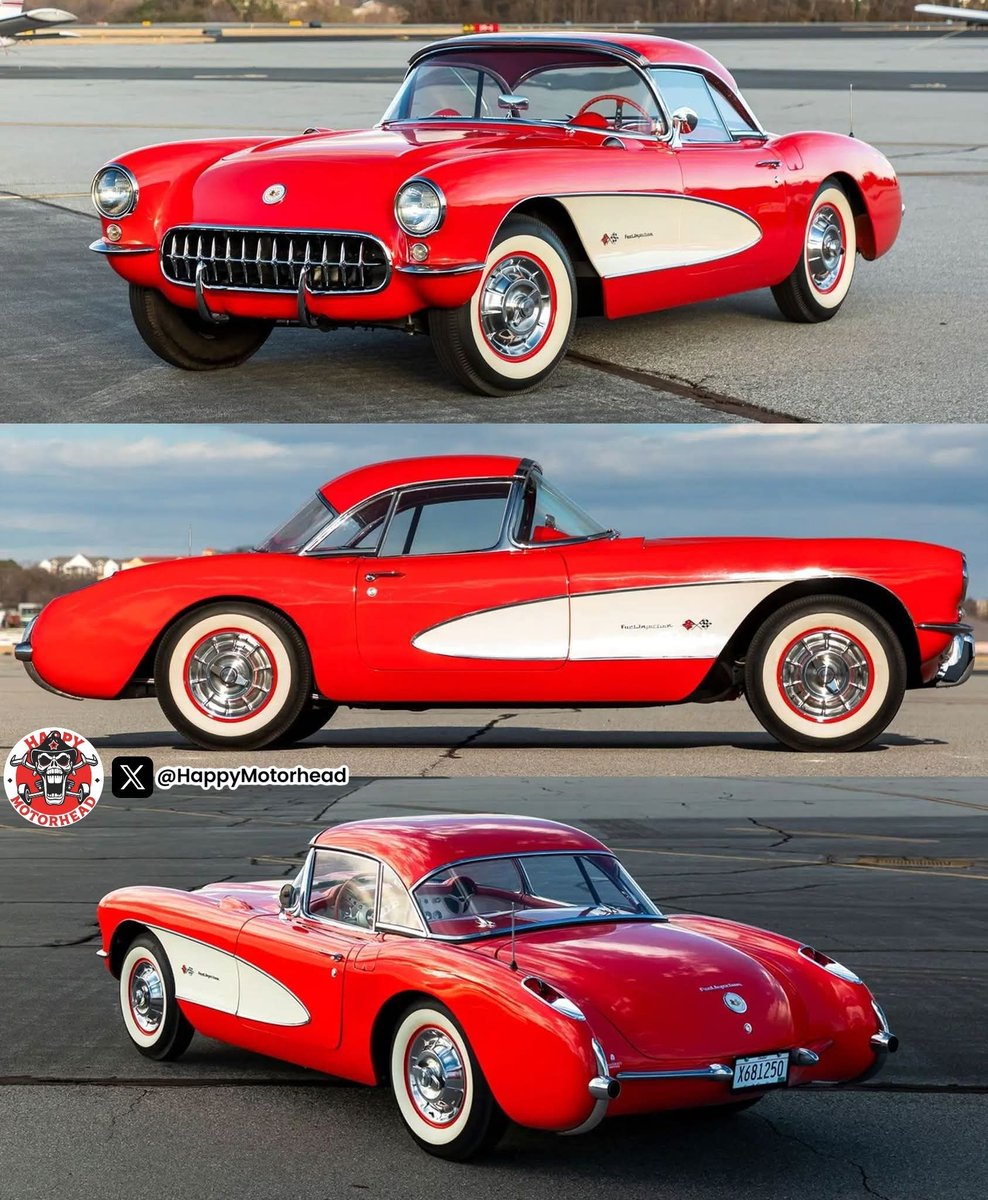 HappyMotorhead's tweet image. 🔥 1957 Corvette in Venetian Red with that iconic Fuelie flair—America's first 1 hp per cubic inch legend! Who wouldn't want to cruise this beauty today? 🏁 #1957Corvette #ClassicCorvette #FuelInjection