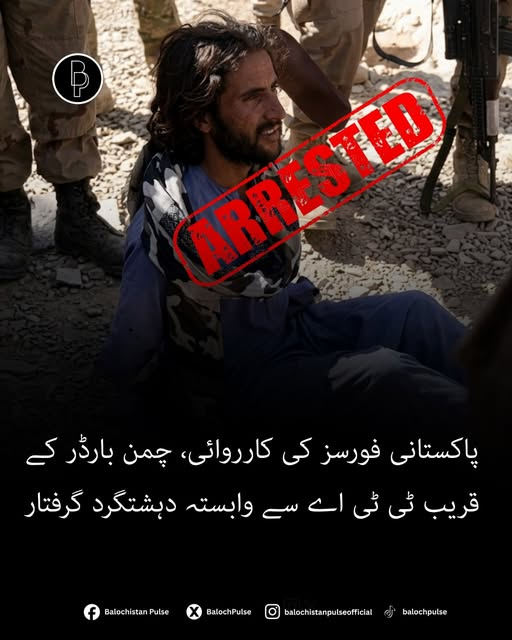 Aqib31166812315's tweet photo. پاکستانی سیکیورٹی فورسز نے چمن سیکٹر میں ٹی ٹی اے سے منسلک ایک مشتبہ دہشتگرد کو گرفتار ...
رپورٹس کے مطابق ملزم سرحد کے قریب مشکوک نقل و حرکت کرتے ہوئے دیکھا گیا جسے چوکس اہلکاروں نے فوری کارروائی کرتے ہوئے حراست میں لے لیا۔
#PakAfghanConflict #chamanborder #breakingnews https://t.co/5skgP4tShj