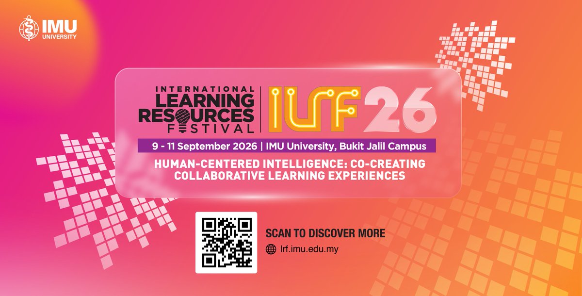 imuLResources's tweet photo. iLRF is BACK! 🎓✨ Join us at IMU University this 9-11 Sept 2026 to celebrate innovation &amp; creativity in education.

Open to all students &amp; professionals. Registration opens soon—don't miss out! 🚀

Latest update here:
https://t.co/aEriGZWlHY

#iLRF2026 #IMUUniversity #EdTech https://t.co/6lFxBQ9y7d