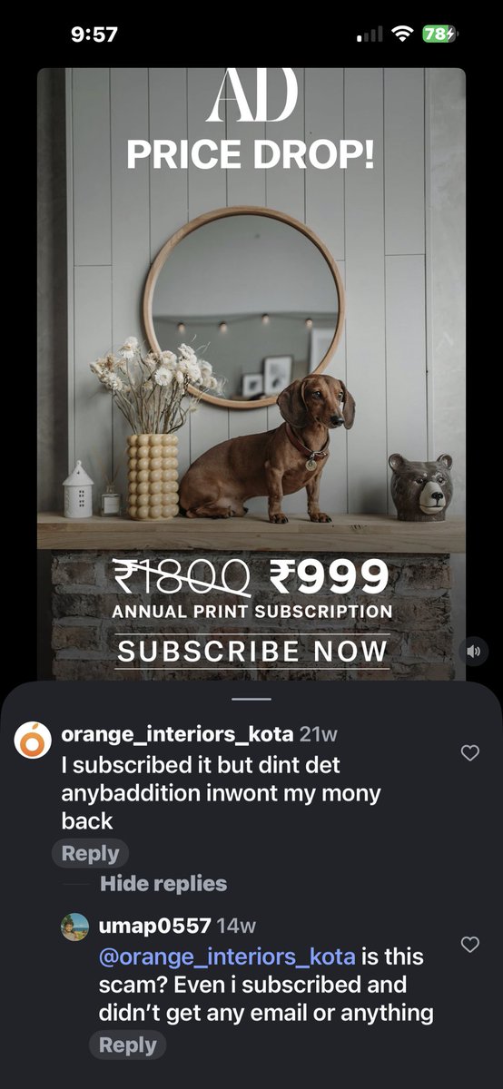 shivangisomani's tweet photo. @ArchDigest Why aren’t you sending the subscribed magazine? Whats wrong with your support staff? Why aren’t they responding? Are you guys scamming customers? I see so many people raising similar concerns over social media. Is this your standard? https://t.co/wuYYs1BRPR