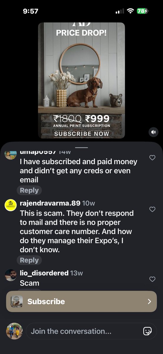 shivangisomani's tweet photo. @ArchDigest Why aren’t you sending the subscribed magazine? Whats wrong with your support staff? Why aren’t they responding? Are you guys scamming customers? I see so many people raising similar concerns over social media. Is this your standard? https://t.co/wuYYs1BRPR