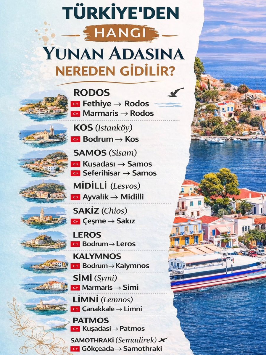 Türkiye’den hangi Yunan adasına nereden gidilir.

Feribota bin, kahveni başka bir ülkede iç ☕️🇬🇷