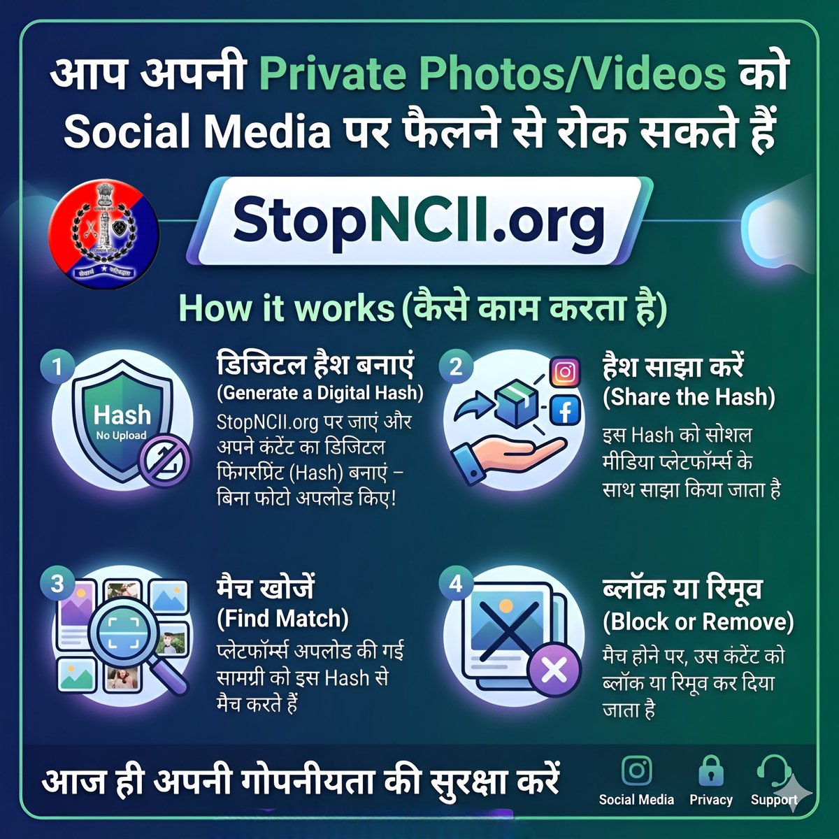 SikarPolice's tweet photo. आप अपनी Private Photos या Videos को Social Media Platforms पर https://t.co/zGRM1bKO0x की सहायता से फैलने से रोक सकते हैं।
#CyberSecurityIndia
#StopNCII
#DigitalSafety
#CyberCrimeAwareness https://t.co/ZxL639Byz1
