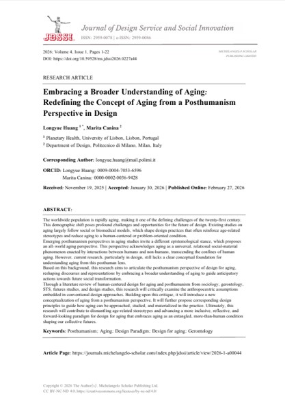 YOUTOO2022's tweet photo. Latest paper: Embracing a Broad Understanding of Aging: Redefining the Concept of Aging from a Posthumanism Perspective in Design
https://t.co/n5o76hjt9U https://t.co/jfsfZuT5kq