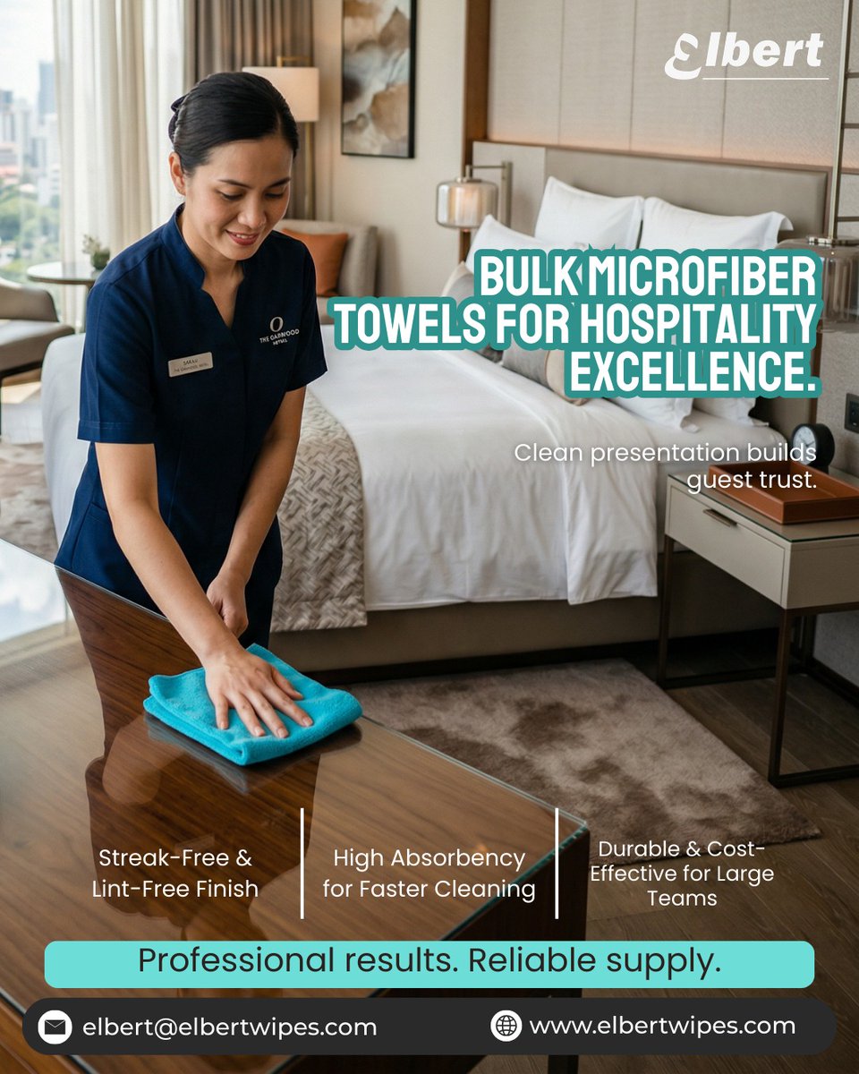 ElbertWipes's tweet image. Elbert Microfiber Towels are designed for high-usage environments where speed, consistency, and surface care matter most.

🛒 contact us now:
📞 +1 (646) 456 5783
✉ elbert@elbertwipes.com
🌐 elbertwipes.com

#ElbertWipes #MicrofiberTowels #BulkOrders #HospitalitySupplies