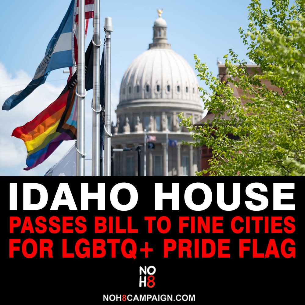 NOH8Campaign's tweet photo. House Bill 561 would impose $2,000-per-day fines on local and state governments that fly flags not on Idaho’s approved list, a measure GOP Rep. Ted Hill says is aimed at Boise’s display of the LGBTQ+ pride flag #NOH8 https://t.co/xeFUWQATnf