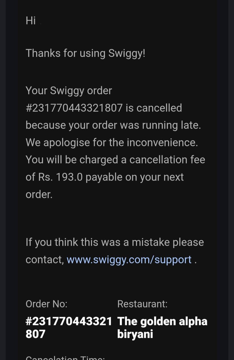 NikhilMerupula's tweet photo. @SwiggyCares @Swiggy Interesting business model:
1️⃣ Order runs late because of you
2️⃣ We cancel because hunger cant wait for long
3️⃣ You charge the customer ₹193 for it
So now customers pay for your delays too? That’s impressive.
Fix this for order #231770443321807 https://t.co/2YzRLYWUvC