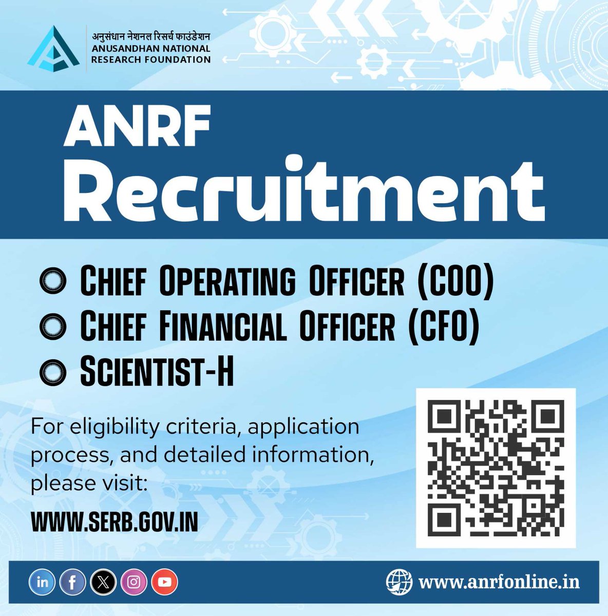 𝗥𝗲𝗰𝗿𝘂𝗶𝘁𝗺𝗲𝗻𝘁 𝗔𝗻𝗻𝗼𝘂𝗻𝗰𝗲𝗺𝗲𝗻𝘁 | #𝗔𝗡𝗥𝗙𝗜𝗻𝗱𝗶𝗮

🔹 𝗖𝗵𝗶𝗲𝗳 𝗢𝗽𝗲𝗿𝗮𝘁𝗶𝗻𝗴 𝗢𝗳𝗳𝗶𝗰𝗲𝗿 (𝗖𝗢𝗢)
🔹 𝗖𝗵𝗶𝗲𝗳 𝗙𝗶𝗻𝗮𝗻𝗰𝗶𝗮𝗹 𝗢𝗳𝗳𝗶𝗰𝗲𝗿 (𝗖𝗙𝗢)
🔹 𝗦𝗰𝗶𝗲𝗻𝘁𝗶𝘀𝘁 𝗛