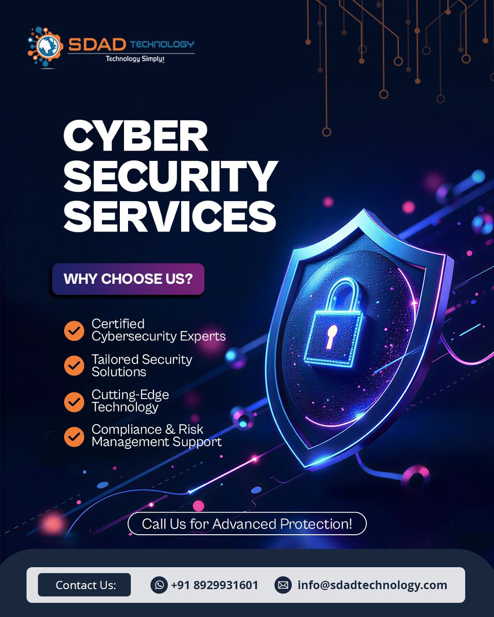 SdadTechnology's tweet photo. Let us protect your digital world by #safeguarding your data and ensuring your peace of mind.

Contact SDAD Technology for high quality #Cybersecurity #services 🔐💻

📱 +1(424)777-2059 | +91-8929931601
✉️ info@sdadtechnology.com
#sdadtechnology #DataProtection #DigitalSafety https://t.co/nbh2w5fFm8