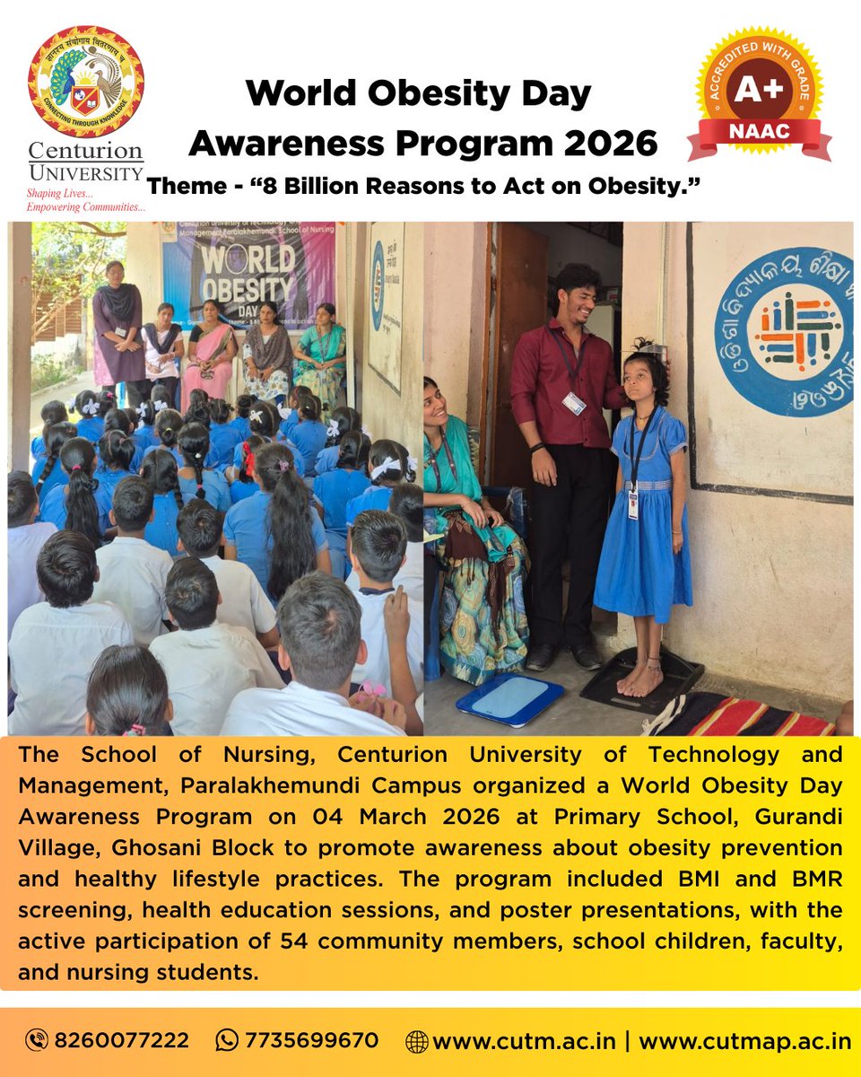 CUTM_AP's tweet image. “Healthy Body, Healthy Life – Prevent Obesity, Promote Wellness.” 

#WorldObesityDay #HealthyLifestyle #PreventObesity #SchoolOfNursing #CenturionUniversity
#CommunityHealth #HealthAwareness #SDG3 #HealthyLiving