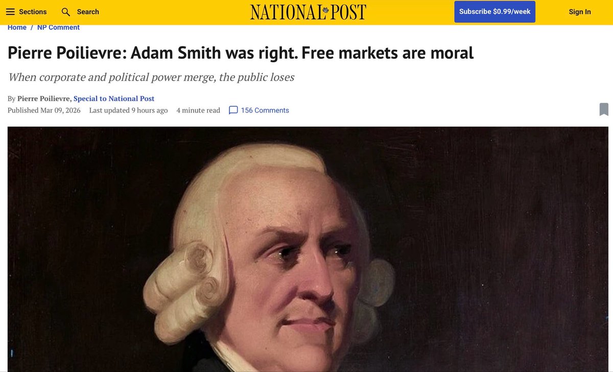 Pierre Poilievre: The Free Market Conservative Who Doesn't Believe in Free Markets

<a href="/PierrePoilievre/">Pierre Poilievre</a> in the National Post praises Adam Smith and warning that "free market principles are facing pushback from politicians promoting socialism and protectionism." 

He said governments