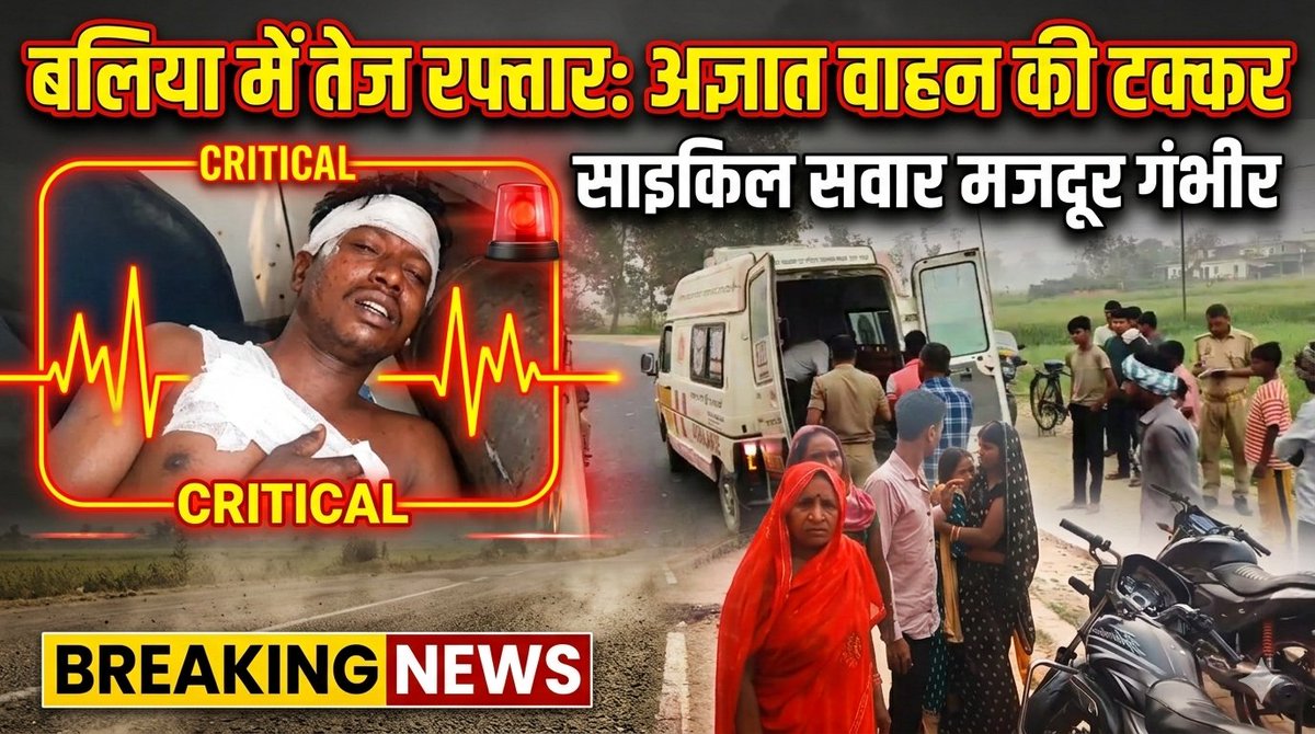नगरा-बिल्थरारोड मार्ग पर परसिया चट्टी के पास एक अज्ञात वाहन ने साइकिल से काम पर जा रहे मजदूर विमलेश राजभर (40) को जोरदार टक्कर मार दी। सिर और चेहरे पर गंभीर चोटें आने के कारण उन्हें नाजुक हालत में जिला अस्पताल रेफर किया गया है। परिवार का रो-रोकर बुरा हाल है। 
#ballia