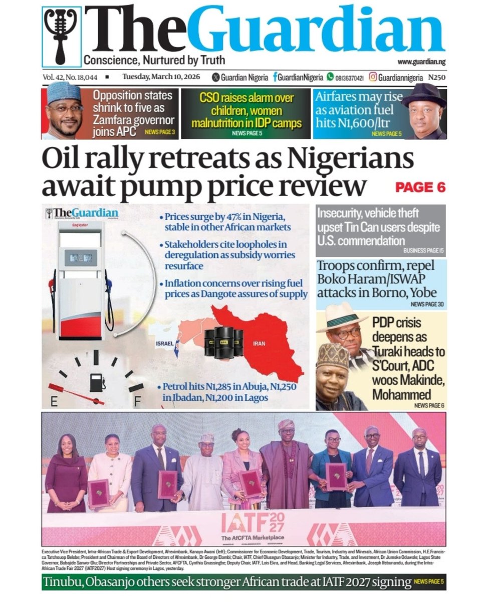 GuardianNigeria's tweet photo. These are the headlines in today’s edition of The Guardian.

Get The Guardian on the newsstands for the latest in world news, sports, and in-depth analysis. ⁣

Visit https://t.co/NbXnrNlxGO for more.

#Tinubu #CSO #IDP #BokoHaram #APC #PDP #ADC #BreakingNews #Nigeria #Nigerians https://t.co/iW5V4ew7fE