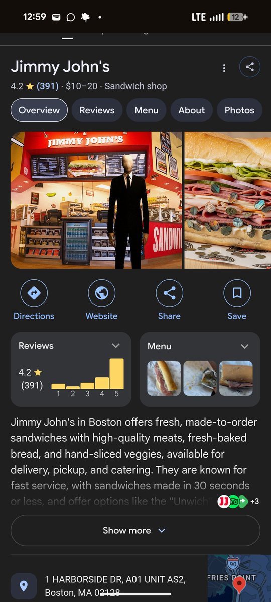 sunconuures's tweet photo. I found this Jimmy John's in the Boston airport on Google why are all of the reviews insane https://t.co/pjrsodj7aZ